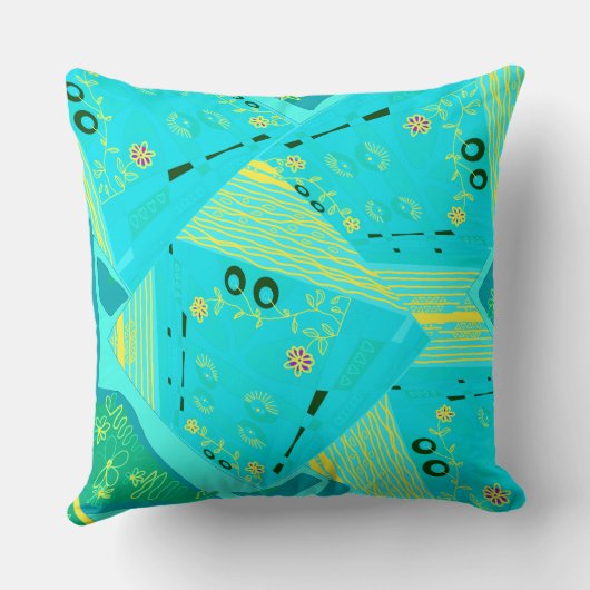 折り紙チンツ(L)ターコイズイエローティール（緑がかった色） クッション (裏面)