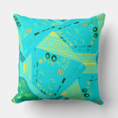 折り紙チンツ(L)ターコイズイエローティール(緑がかった色) クッション (正面)