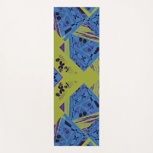 折り紙チンツ(L)ブルーインディゴオリーブブラック ヨガマット (正面)