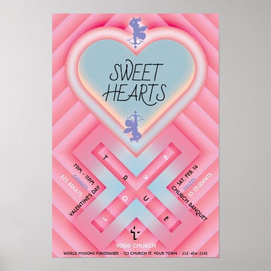 折り紙ハートXスイーツハート ポスター (正面)