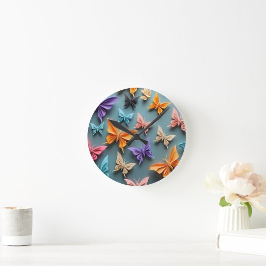 折り紙バタフライ模様 ラウンド壁時計 (ホーム)