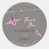 折り紙パープル紙クレーンライトアジア結婚ズ ラウンドシール (正面)