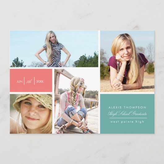 折り紙プリントのカラーブロック卒業発表 案内状 (正面)