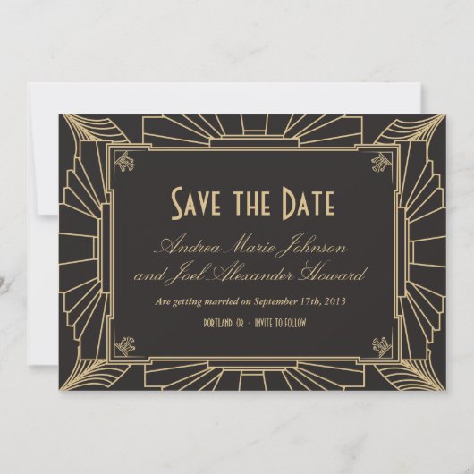 折り紙プリントのArt Deco Save the Date セーブザデート (正面)