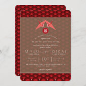 折り紙レッド紙クレーンホタテ結婚アジア 招待状 (正面/裏面)