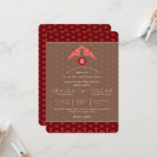 折り紙レッド紙クレーンホタテ結婚アジア 招待状