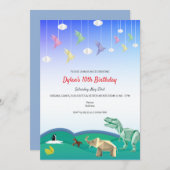 折り紙動物クレーズホワイト任意の年齢の誕生日パーティー 招待状 (正面/裏面)