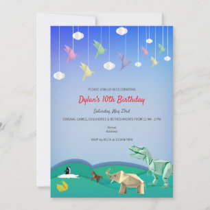 折り紙動物 & 折り紙の鶴 あらゆる年齢の誕生日パーティー 招待状