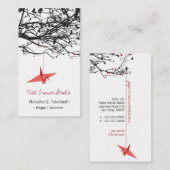折り紙日本の赤紙鶴シルエットツリー 名刺 (正面/裏面)