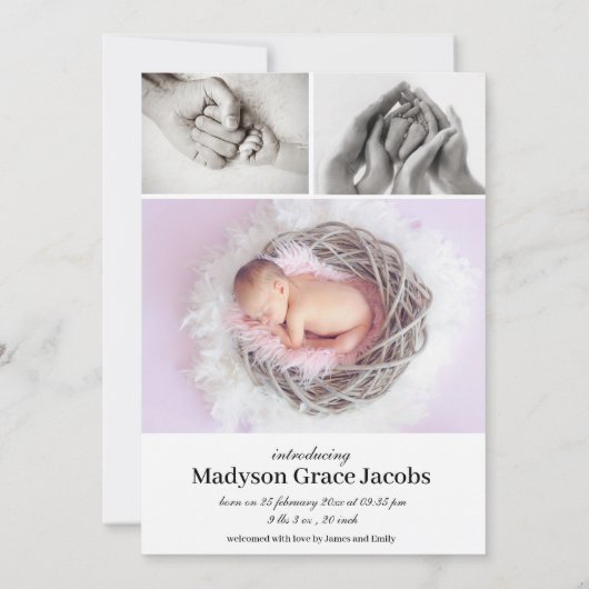 折り紙犬ユニセックスベビー写真誕生のお知らせ 案内状 (裏面)