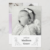 折り紙犬ユニセックスベビー写真誕生のお知らせ 案内状 (正面/裏面)