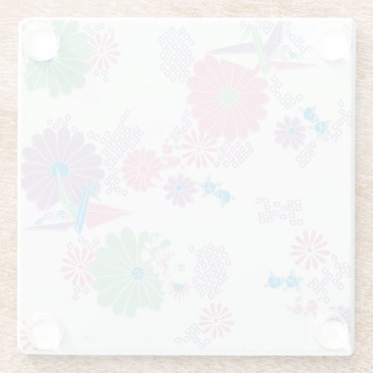 折り紙紙クレーンと花ガラスコースター ガラスコースター (裏面)