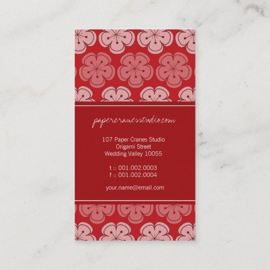 折り紙紙クレーン&レッド桜さくらんぼの花 名刺 (裏面)