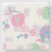 折り紙紙鶴と花 ストーンコースター (正面)