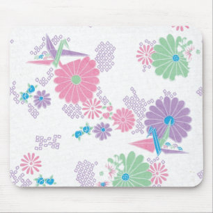 折り紙紙鶴と花 マウスパッド