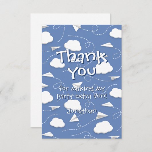 折り紙飛行機の誕生日お礼メッセージ サンキューカード (正面/裏面)