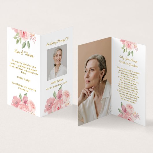折り薔薇の写真付き葬儀祈祷カード 名刺 (内部&外部)