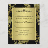 折り返しは黒および金ゴールド花RSVPのカード2を見ます 出欠カード (裏面)