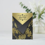 折り返しは黒および金ゴールド花RSVPのカード2を見ます 出欠カード (スタンド正面)