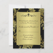 折り返しは黒および金ゴールド花RSVPのカード2を見ます 出欠カード (裏面)