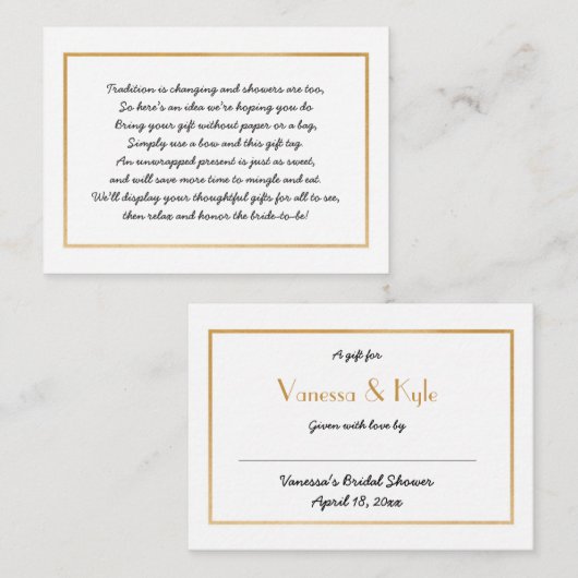 折り返しブライダルシャワー挿入カードなし+ラベル エンクロージャーカード (正面/裏面)