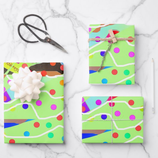 折り返し紙シートレター番号抽象芸術ツリー ラッピングペーパーシート (正面)