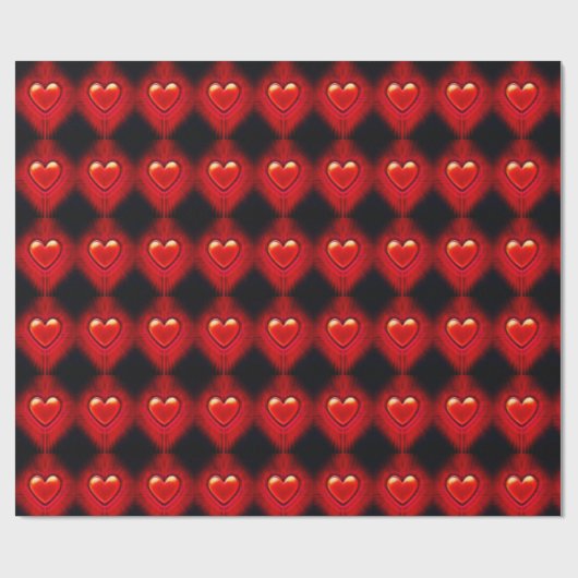 折り返し紙。赤と黒のハートデザイン。 ラッピングペーパー (フラット)