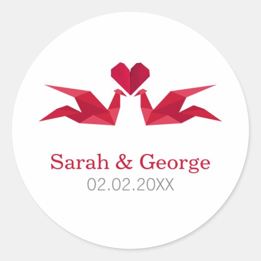 折り鶴の結婚式の引き出物 ラウンドシール (正面)