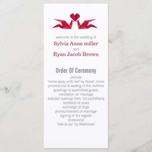 折り鶴の結婚式 プログラム (正面)