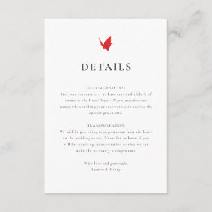 折り鶴結婚の挿入物 エンクロージャーカード