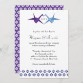 折り鶴結婚（紫+ C青） 招待状 (正面/裏面)