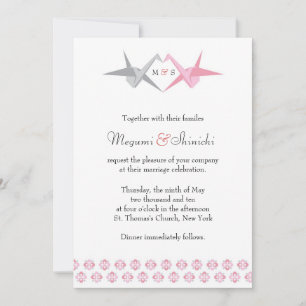 折り鶴(ピンク&シルバー結婚) 招待状