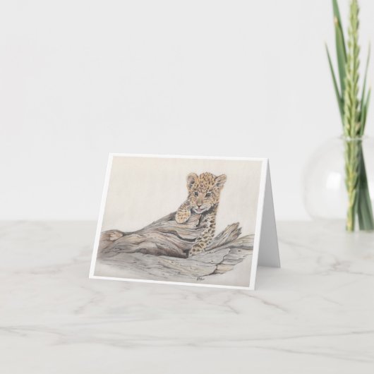 折れた木のノートカードのヒョウの仔 ノートカード (正面)