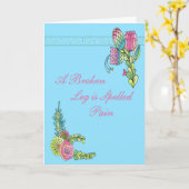 折れた脚ピンクの花を持つ人のためのカード カード (黄色い花)