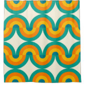 折曲ファンキーレトロ半円アートパターン シャワーカーテン (正面)