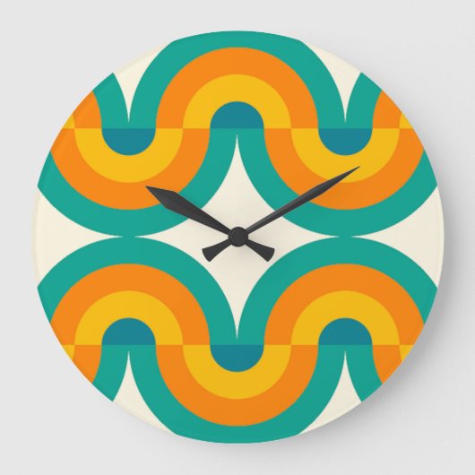 折曲ファンキーレトロ半円アートパターン ラージ壁時計 (正面)