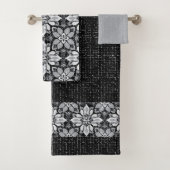 折曲モダン白黒花柄 バスタオルセット (インサイチュ)