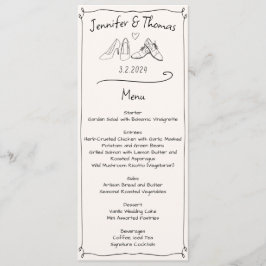 折衷的な手描きドードル結婚の靴メニュー プログラム