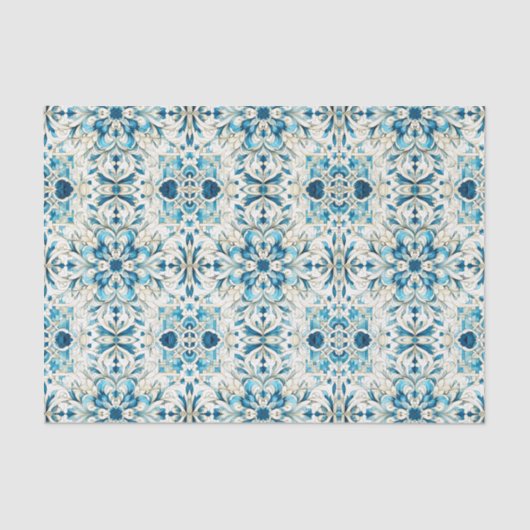 折衷的な青と緑のタイルパターンの分離 薄葉紙 (正面)