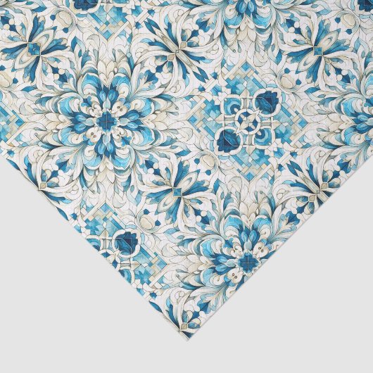 折衷的な青と緑のタイルパターンの分離 薄葉紙 (詳細)