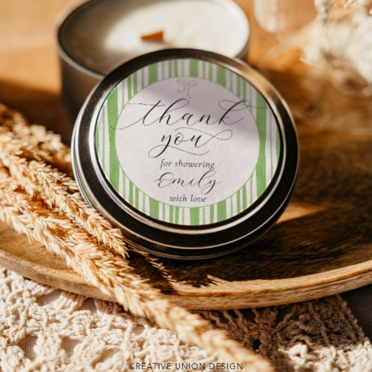 折衷的ストライプな緑の赤ちゃんシャワーありがとう ラウンドシール