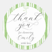 折衷的ストライプな緑の赤ちゃんシャワーありがとう ラウンドシール (正面)