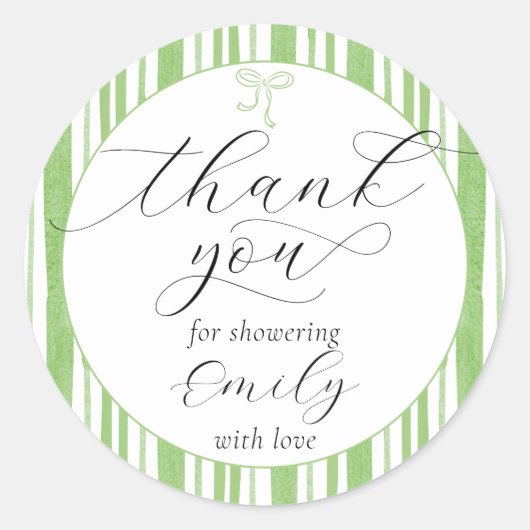 折衷的ストライプな緑の赤ちゃんシャワーありがとう ラウンドシール (正面)
