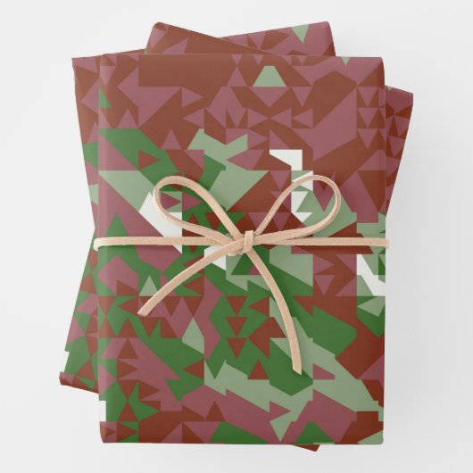 折衷的モダンレトロ幾何学的クリスマスパターン ラッピングペーパーシート (インサイチュ)