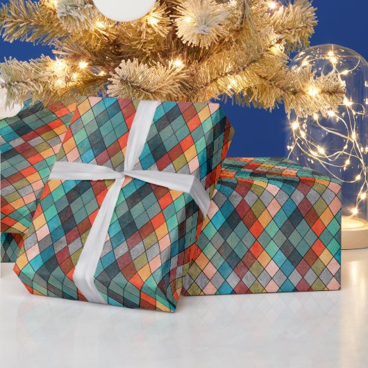 折衷的数々の色相ギフトアーガイルラップ ラッピングペーパー (クリスマス)