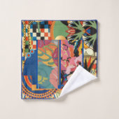 折衷花カラフル柄 バスタオルセット (ウォッシュタオル)