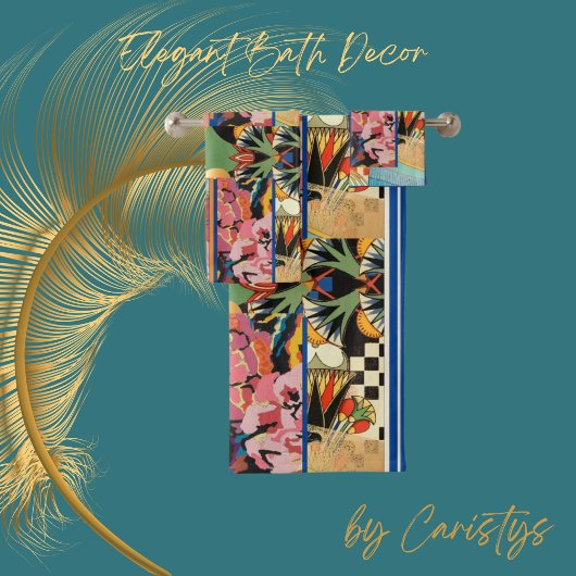 折衷花カラフル柄 バスタオルセット