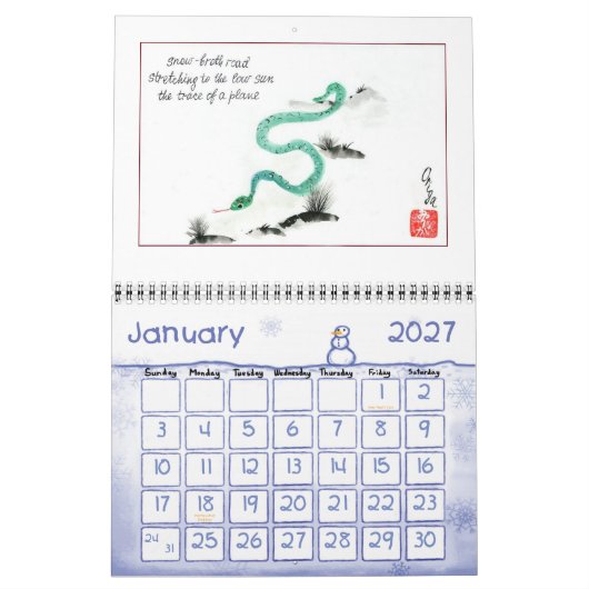 折賀のオリジナル拝賀暦。 カレンダー (1月 2027)