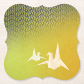 折鶴と紗綾形紋様（金地に紺青色）のペーパーコースター ペーパーコースター (正面)