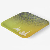 折鶴と紗綾形紋様（金地に紺青色）のペーパープレート ペーパープレート (傾斜あり)